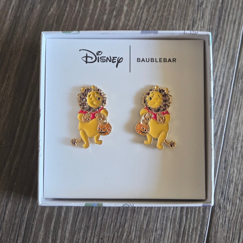 Disney Baublebar Winnie the Pooh Wearing Lion Halloween Costume Earrings NEW